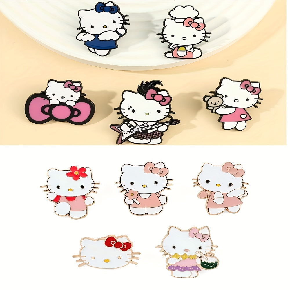 [Officially Licensed] Set of 5/10 Hello Kitty Brooches for both Men and Women, featuring Hello Kitty as a Guitarist and Chef. These Fashionable Enamel Pins are made of Metal Paint, perfect for decorating Backpacks, Clothing, or Wallets.