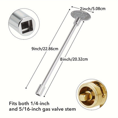 - Sleek 8-Inch Gas Fireplace Key in Polished Chrome Finish with D-Ring & Keychain
- Compatible with 1/4" & 5/16" Valve Stems, Ideal for Fire Pits and Fireplaces