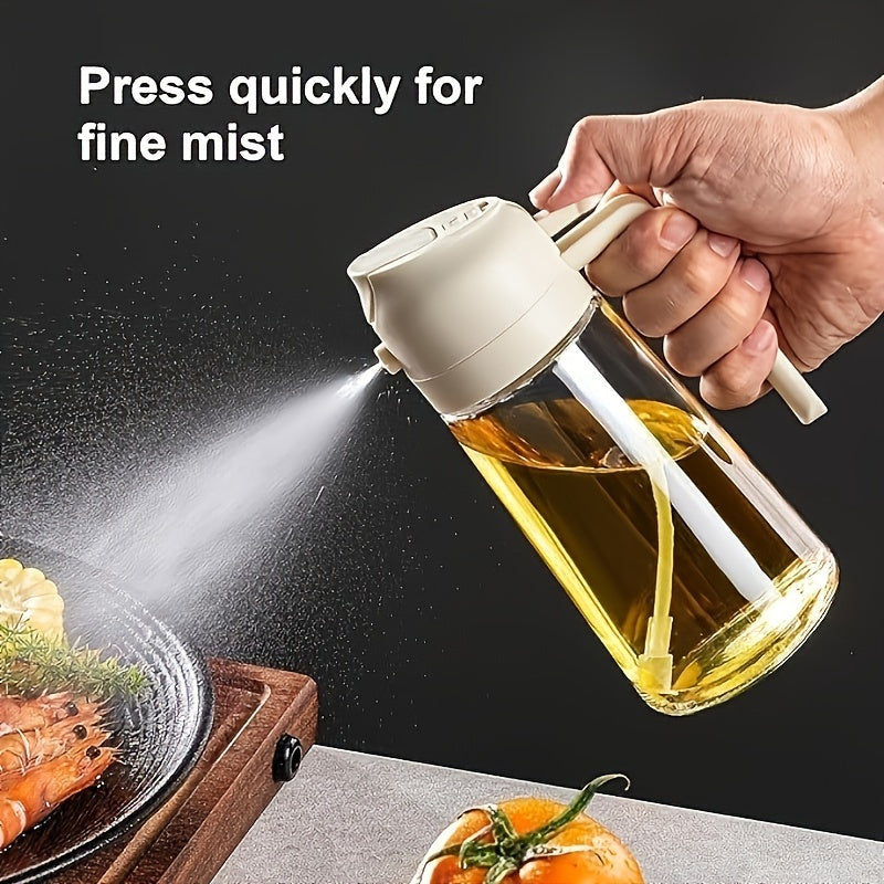 1 Piece of BPA-Free Plastic Oil Sprayer 2-in-1, 15.8oz Olive Oil Dispenser with Spray and Pour Functions. Includes a 470ml Cooking Oil Spray Bottle with Anti-Clog Filter for a Leakproof Condiment Container in the Kitchen. Ideal for Salad, Frying, and BBQ.