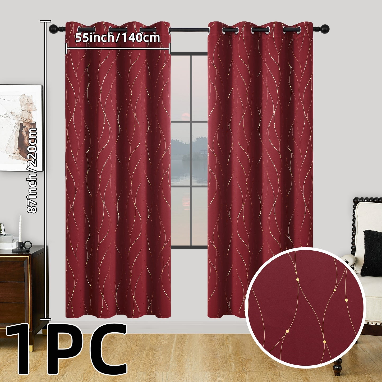 1 piece of geometric pattern curtain with heat insulating properties, featuring an oil print design for blackout purposes. This curtain has grommet top details and is suitable for home decor in the bedroom, living room, office, and study room.