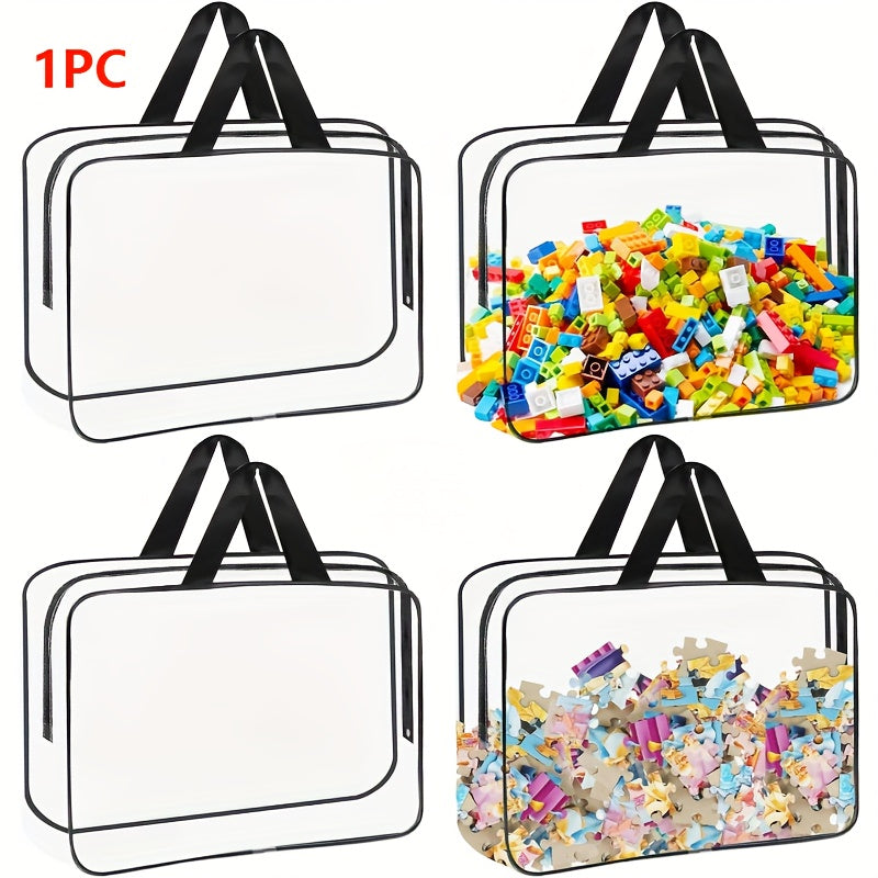 1 piece of a large transparent PVC waterproof storage bag with a black zipper. This versatile organizer is perfect for keeping toys, books, puzzles, and travel essentials neat and tidy. Made of durable plastic, this storage bag requires no electricity