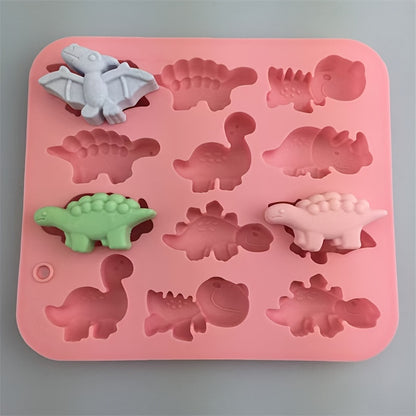 1 piece of Dinosaur Cake Mold, made from 3D Silicone and featuring 12 cavities for pudding and chocolate molding. Perfect for DIY cake decorating and a must-have baking tool in any kitchen.