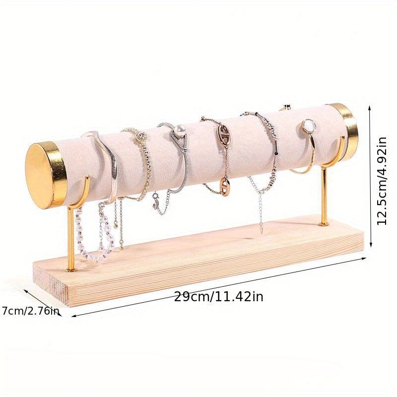 [Любимая вещь покупателей] Стильная трехъярусная подставка для браслетов в элегантном золотистом тоне с деревянной основой — идеально подходит для демонстрации ювелирных изделий, часов и аксессуаров.