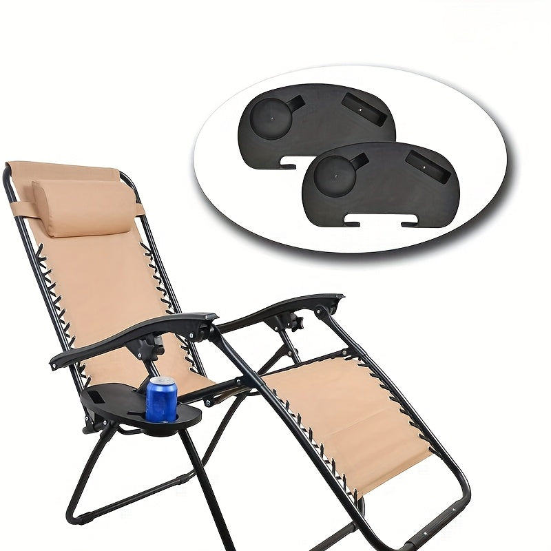 1 Oval Cup Holder for Lounge Chair, Attaches to Side of Chair, Includes Phone Slot, Cup Holder, and Snack Tray in Black