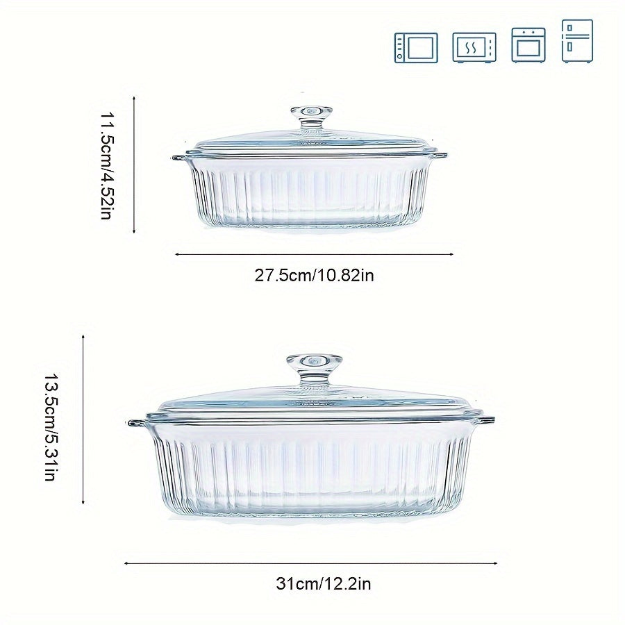 Yumiplus Oval Glass Casserole Dish Set with Lid - Made of High Borosilicate Transparent Cookware, Featuring Dual Handles for Easy Handling - Perfect for Steaming, Baking Fish, Vegetables, Salads, Pasta - Dishwasher Safe and Available in 60.8oz/94.6oz