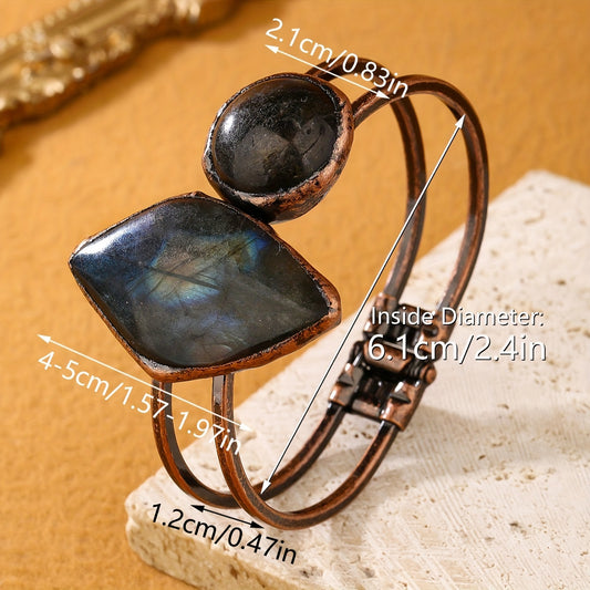 [Customer Favorite] Unique Vintage Bohemian Terahertz Stone Bracelet, Handmade with Antique Bronze Plating featuring Distinctive Black Spots and Cracks, Ideal for Special Occasions - Great as a Gift, Each Piece has a Random Shape showcasing its Natural