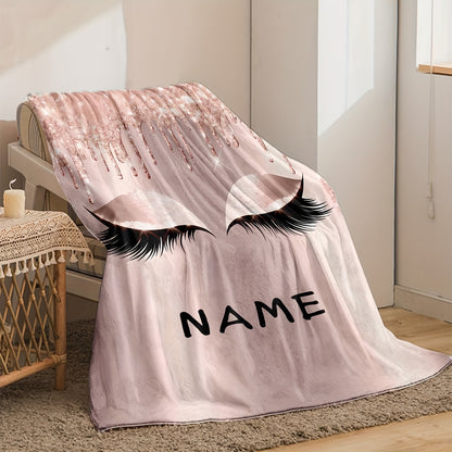 [Top Pick] Personalized Cartoon Eyelash Pattern Flannel Blanket: Customizable, Lightweight, Soft & Cozy - Perfect for Bed, Couch, Presents, Outdoor Use - Year-Round Comfort, Allergy-Friendly, Durable, Vibrant Colors