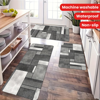 1 piece of Geometric Print Kitchen Mat with non-slip, oil-proof, and waterproof features. This runner rug is dirt-resistant, machine washable, and is suitable for use as an entrance doormat or in the kitchen, living room, laundry room, and bathroom. It