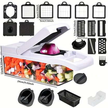 - Kitchen Set includes 1 Vegetable Chopper, 22in1/15in1 Slicer, Manual Food Grater, and Onion Mincer Cutter
- Multifunctional design for slicing fruits and vegetables easily
- Convenient container for collecting sliced vegetables
- Household essential