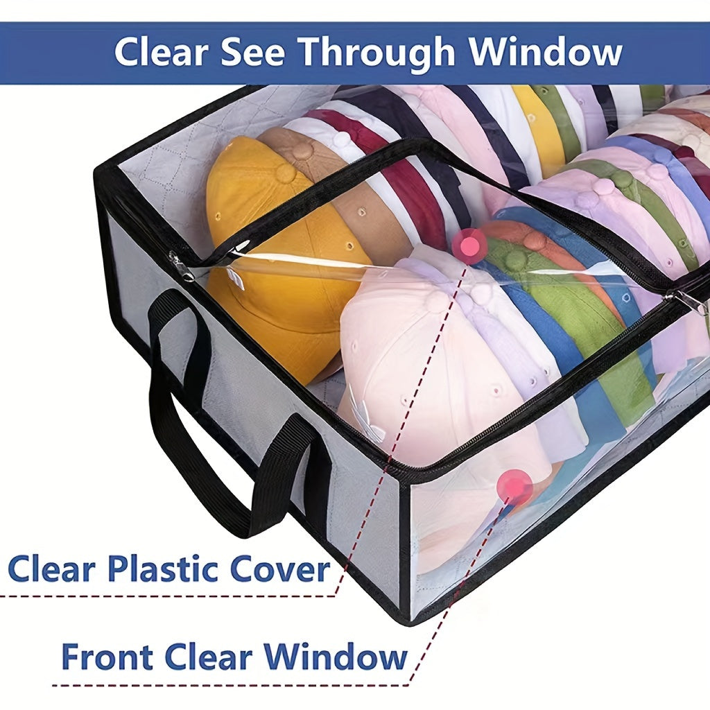 1 or 2 pieces of Hat Storage Dust Bags, Foldable Storage Bags for Hats and Clothes, Hanger Visible Storage Box with Transparent Plastic Lid and Windows, Organizer to Preserve Hat Shape and Keep it Clean.