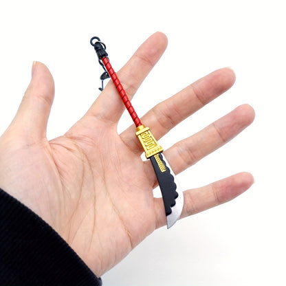 [Fan Favorite] Eye-catching Anime-Inspired Red & Gold Sword Keychain - Durable Zinc Alloy Metal Weapon Replica with Stylish Black & Red Braided Cord, Cool Cartoon Knife Design, Perfect Birthday Present for Both Guys & Gals