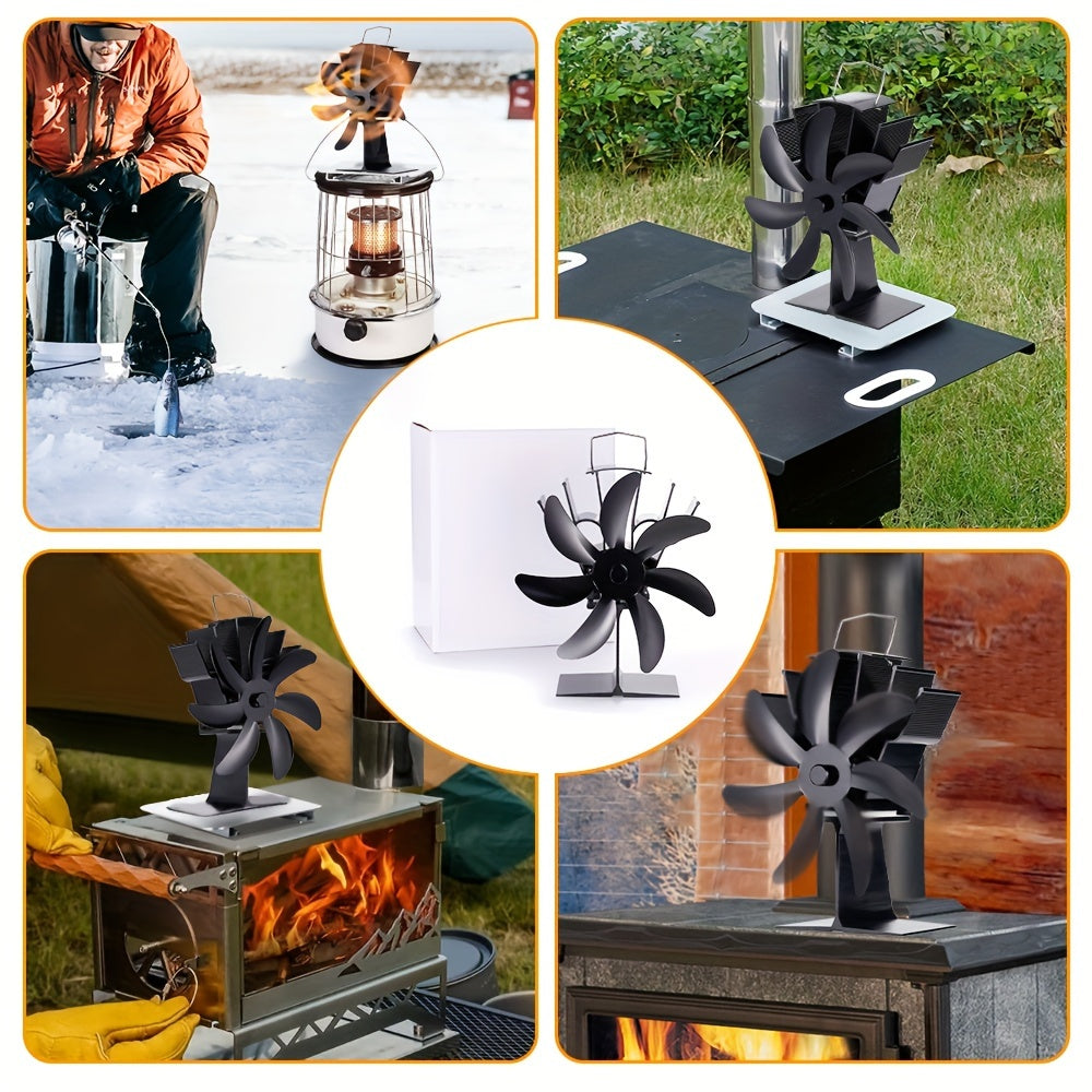 1 piece Ecoheat Aluminum 7-Blade Heat Powered Stove Fan, Portable Exhaust Fan for Log Wood Burner, No Electricity Required, operates quietly, efficiently distributes heat