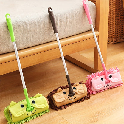 1 piece of a cute cartoon mop, perfect for small cleaning tasks. This mini mop doubles as a fun toy for floor mopping, making cleaning a more enjoyable task. It is portable and can be used for both wet and dry cleaning, ideal for home, school, or any