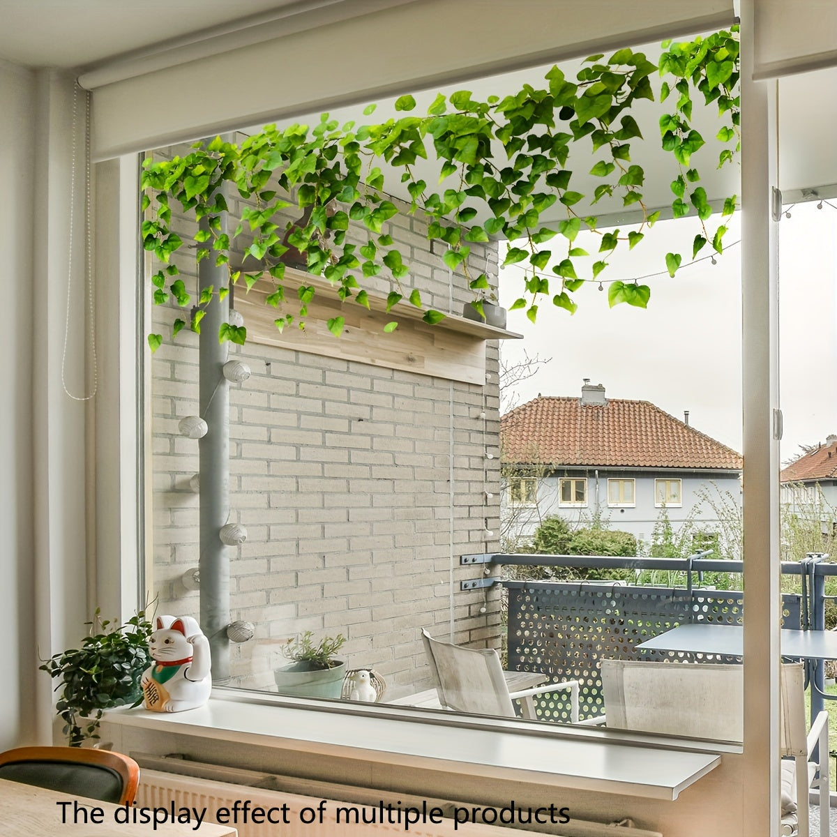 1 piece of Contemporary Ivy Vine Window Cling featuring 20 strands of Polyvinyl Chloride Static Cling Glass Sticker. This double-sided visible wall decal is reusable and has a 5mil thickness. Model number: DJ3082-YL