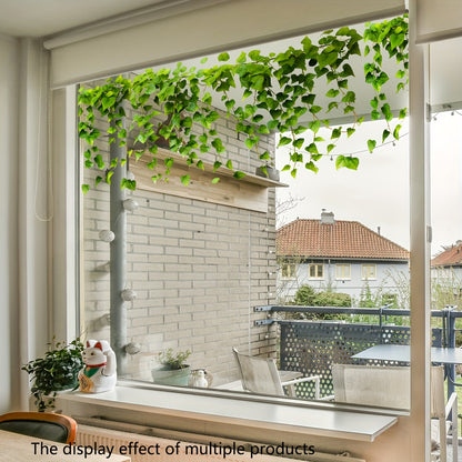 1 piece of Contemporary Ivy Vine Window Cling featuring 20 strands of Polyvinyl Chloride Static Cling Glass Sticker. This double-sided visible wall decal is reusable and has a 5mil thickness. Model number: DJ3082-YL