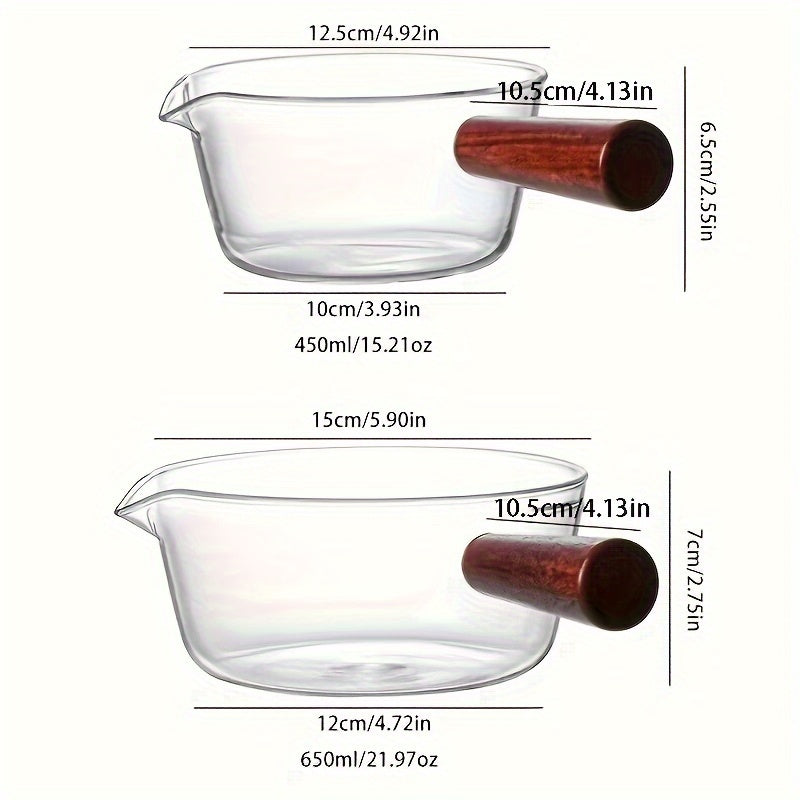 [Best-Selling] Glass Milk Pot with Red Wooden Handle and Lid, Non-Stick for Gas Stoves - Perfect for Coffee, Soup, and Stews. Dishwasher Safe, Available in 450ml/15.21oz or 650ml/21.97oz Capacity. Ideal for Cooking on Gas Stoves, Coal Stoves, and More -