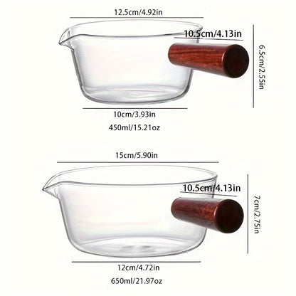 [Best-Selling] Glass Milk Pot with Red Wooden Handle and Lid, Non-Stick for Gas Stoves - Perfect for Coffee, Soup, and Stews. Dishwasher Safe, Available in 450ml/15.21oz or 650ml/21.97oz Capacity. Ideal for Cooking on Gas Stoves, Coal Stoves, and More -