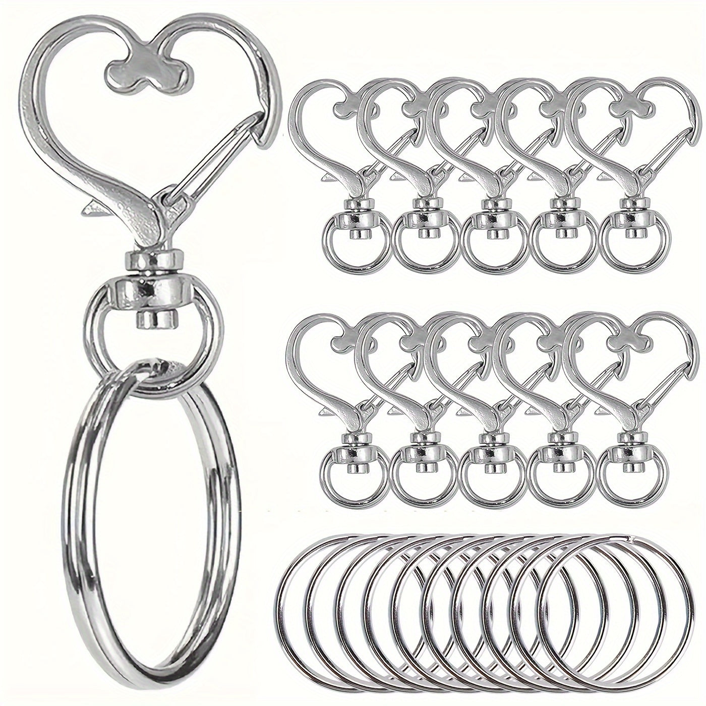 [Bestseller] Set of 40 Heart-Shaped Swivel Hooks and Key Rings - Made of Strong Zinc Alloy, Includes Lobster Clasp Spring Buckles in 4 Colors for Crafting DIY Projects, Jewelry, Lanyards, and Accessories - Ideal for Valentine's Day Creations