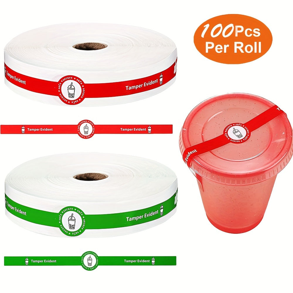 1 Pack of 100 stickers for sealing beverages, food, baked goods, and gifts. Each sticker measures 2.54*22.86cm and features security anti-tampering technology. Ideal for food delivery safety and protection. Perfect for use in restaurants, coffee shops