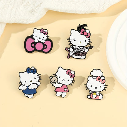 [Officially Licensed] Set of 5/10 Hello Kitty Brooches for both Men and Women, featuring Hello Kitty as a Guitarist and Chef. These Fashionable Enamel Pins are made of Metal Paint, perfect for decorating Backpacks, Clothing, or Wallets.