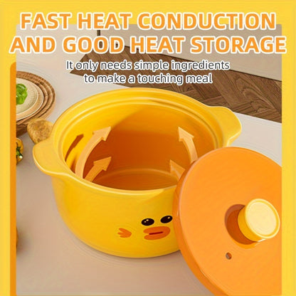 Yellow Duck Stockpot - 6 Litre Capacity, High Temperature Ceramic Pot perfect for Soups, Rice, and Slow Cooking. Versatile Non-Stick Clay Pot for Home Use, suitable for Cooker Tops, Gas Hobs, and Induction Cookware. Ideal for all your kitchen needs.