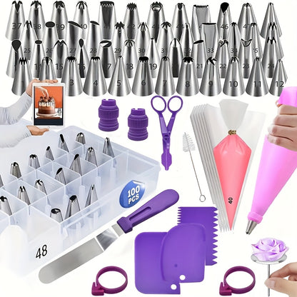 - "Set of 100 Stainless Steel Icing Piping Nozzles, Cake Decorating Tips, and Metal Pastry Tools with Storage Case - Ideal for Baking and Cake Design