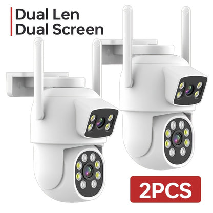 Zhxinsd Security Cameras, 2-Pack of 4MP Dual Lens with Human Detection Tracking, Outdoor Wireless CCTV, 2.4G/5G WiFi, PTZ, Color Night Vision, USB Powered, 1920p Resolution, Smartphone Compatible, SD & Cloud Storage Support.