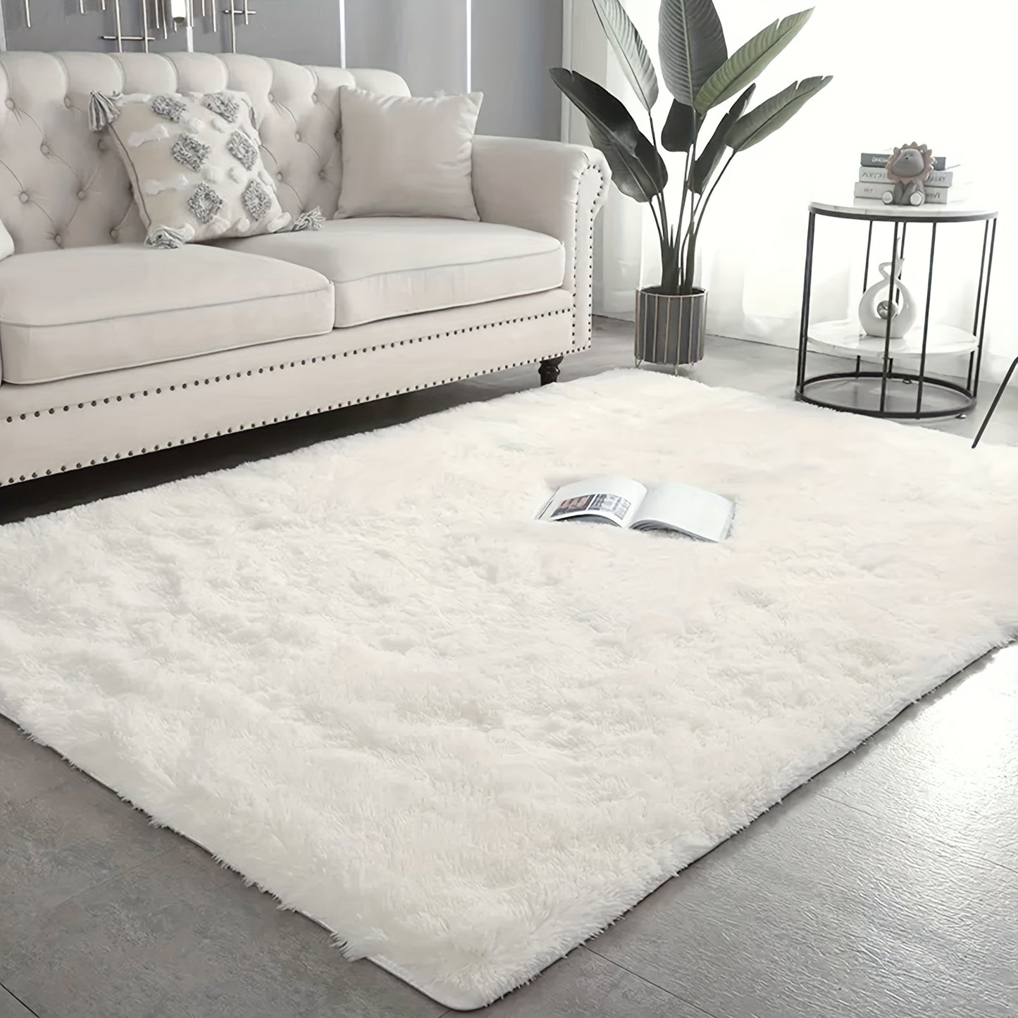 1 piece of an ultra-soft plush rug in white for a large area, featuring a non-slip design and fluffy shaggy texture. This waterproof shaggy throw rug is perfect for the living room, bedroom, nursery, game room, dormitory, or teenage room decoration. Add