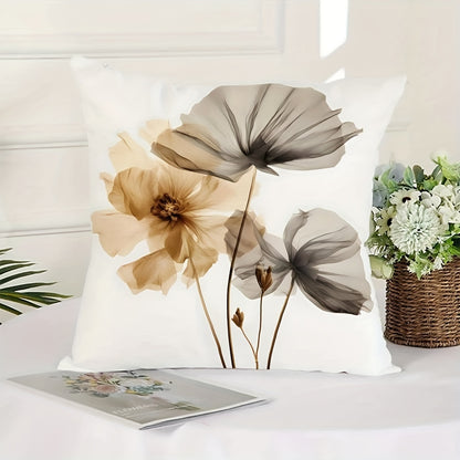 1 piece of elegant floral polyester throw pillow cover featuring a modern translucent flower design. This cushion case measures 45.72x45.72 cm and comes with an invisible zipper, making it perfect for home decor. Suitable for ages 14 and above.