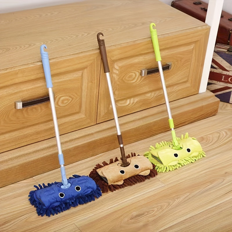 1 piece of a cute cartoon mop, perfect for small cleaning tasks. This mini mop doubles as a fun toy for floor mopping, making cleaning a more enjoyable task. It is portable and can be used for both wet and dry cleaning, ideal for home, school, or any