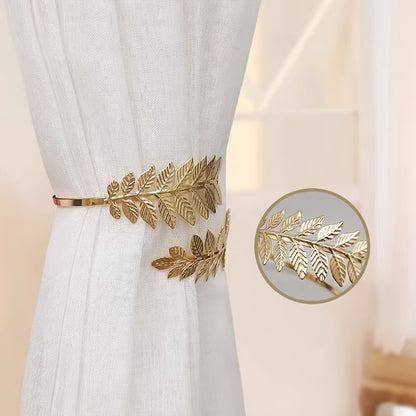 1 or 2 pieces of Bohemian Metal Alloy Leaf Curtain Tiebacks, Elegant Decorative Drapery Holdbacks with Curtain Buckles.