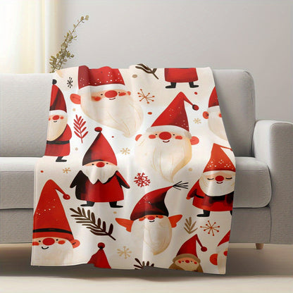 1 piece of Christmas Santa & Gnome Patterned Soft Warm Flannel Lightweight Plush Throw Blanket that is washable and multifunctional for use on the sofa, home, office, camping, and travel. This contemporary style blanket is durable and designed for