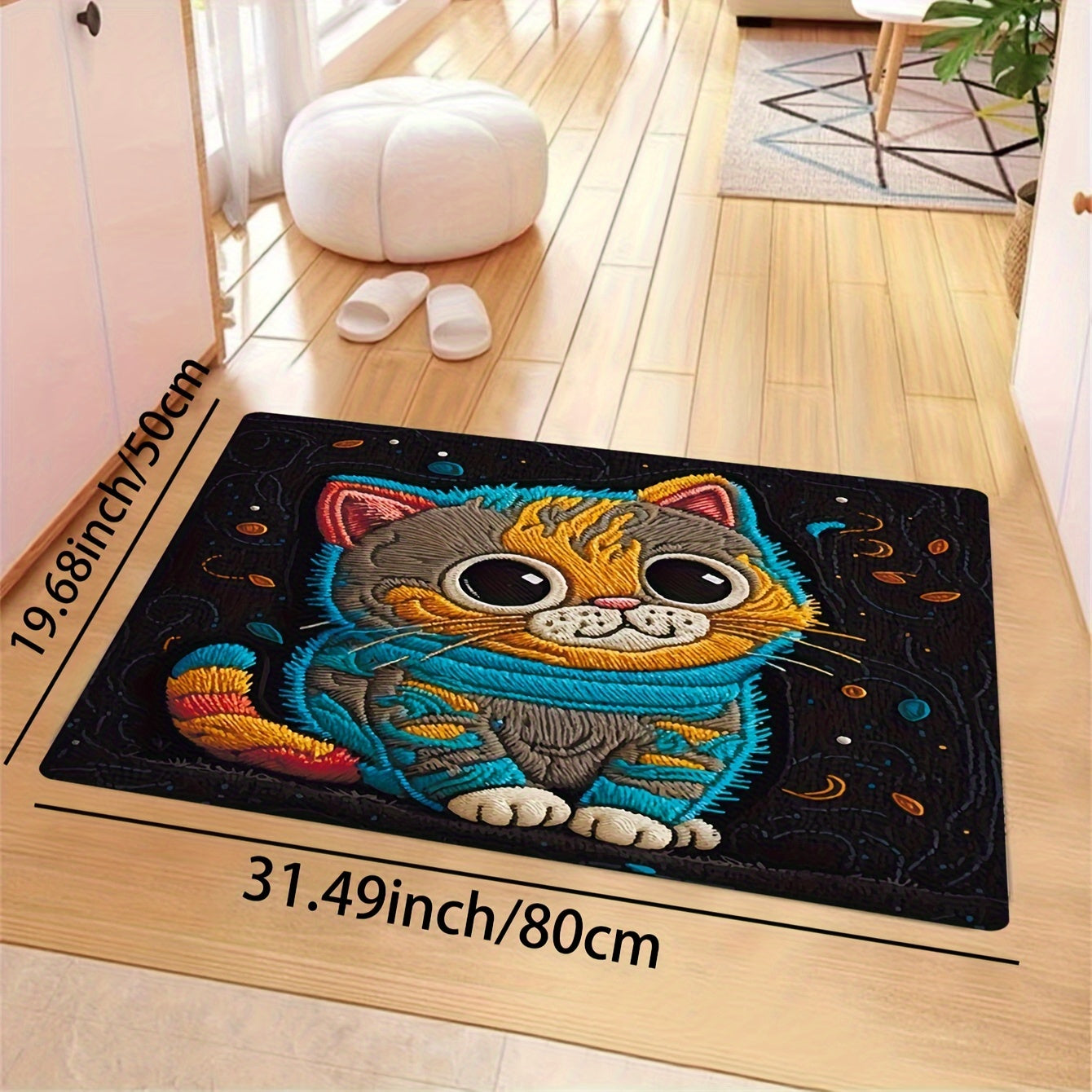 [Top Pick] Adorable Cartoon Cat Plush 8mm Indoor Rug - Easy to Clean, Ideal for Bathroom, Kitchen, Living Room & Bedroom