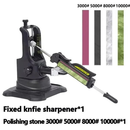 [Ruixin Pro III Professional Knife Sharpener System] The Ruixin Pro III Professional Knife Sharpener System features a durable cast iron construction and allows for manual sharpening with 4 high-quality whetstones. This non-electric chef's knife honing