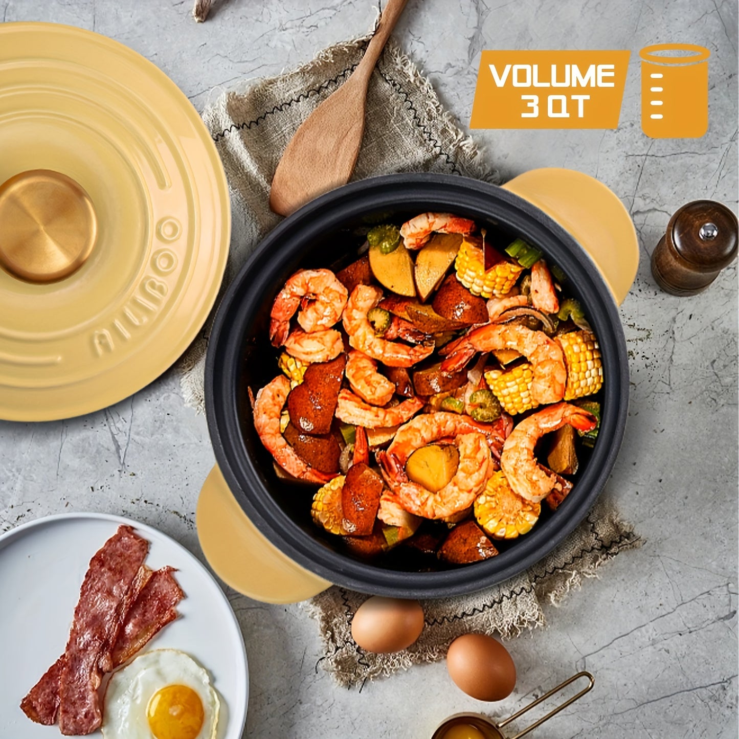 1 piece of enameled cast iron Dutch oven with lid, measuring 18.01cm and holding 2L/0.5Gal. This deep stockpot is perfect for soups and other dishes, made of heavy-duty materials. It is a must-have in every kitchen for cooking enthusiasts, complete with