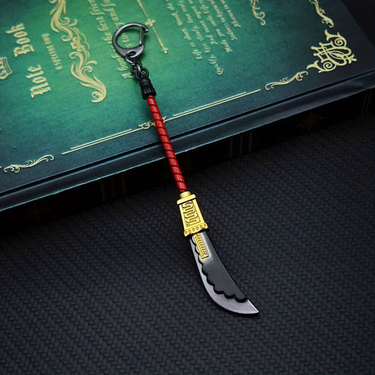 [Fan Favorite] Eye-catching Anime-Inspired Red & Gold Sword Keychain - Durable Zinc Alloy Metal Weapon Replica with Stylish Black & Red Braided Cord, Cool Cartoon Knife Design, Perfect Birthday Present for Both Guys & Gals