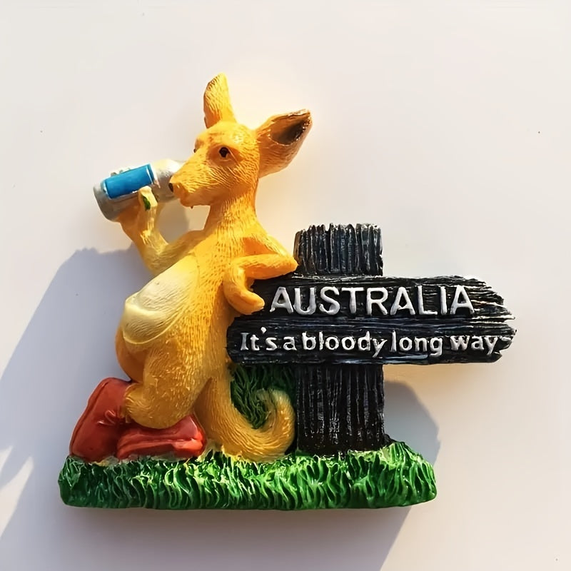 1 piece of Australian Creative Tourism Souvenir Fridge Magnets featuring a Kawaii Kangaroo design. These versatile magnets can be used on refrigerators, whiteboards or any metal surface to add a decorative touch to your office, kitchen or home. They are