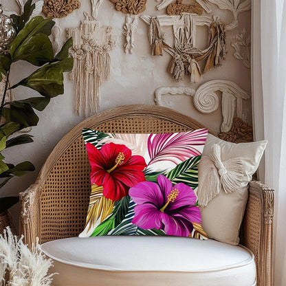 1 piece of chic hibiscus and palm print pillowcase, measuring 45.01cm, made of polyester with a zippered closure. This cushion cover is machine washable and features an all-season floral theme, perfect for adding a touch of style to your sofa or bedroom