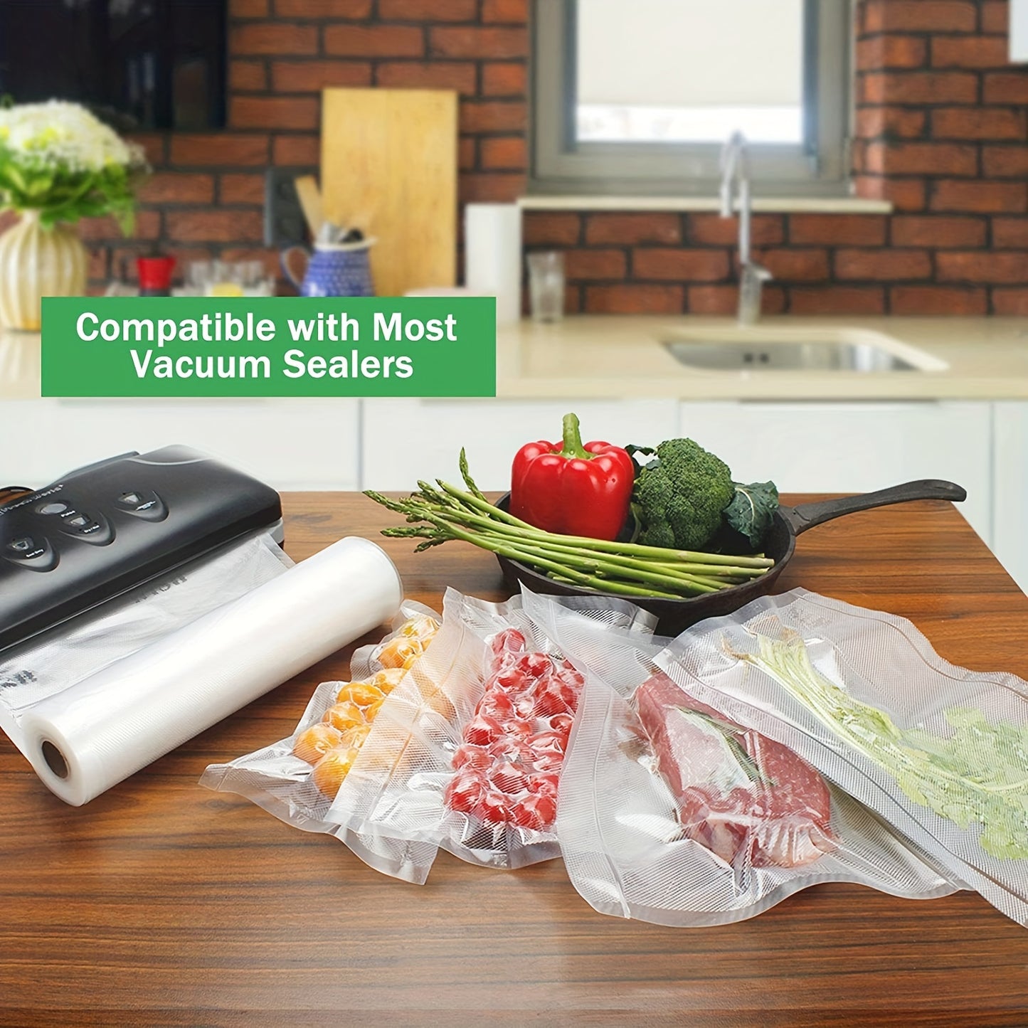 [Top Pick] Kitchen Food Vacuum Sealer Bags - BPA-Free and Ideal for Freshness, Compression Cooking, and Steaming Storage. No Power Required for Packaging and Sealing.