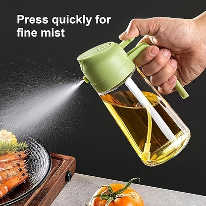 1 Piece of BPA-Free Plastic Oil Sprayer 2-in-1, 15.8oz Olive Oil Dispenser with Spray and Pour Functions. Includes a 470ml Cooking Oil Spray Bottle with Anti-Clog Filter for a Leakproof Condiment Container in the Kitchen. Ideal for Salad, Frying, and BBQ.