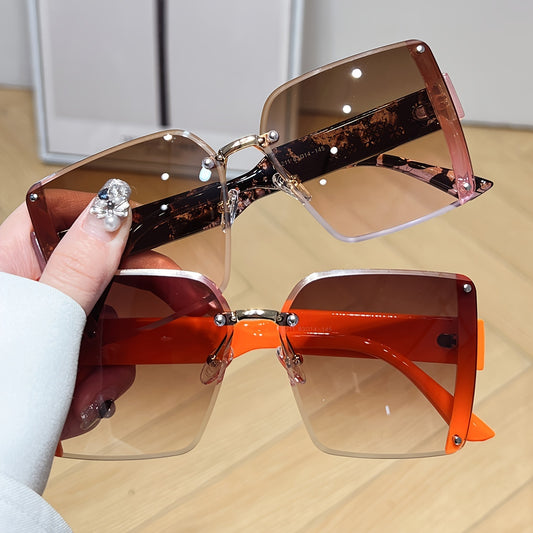 Y2K Luxury Gradient Fashion Glasses in Oversized Square Frameless Style - Novelty Travel Party Holiday Dressing Accessories