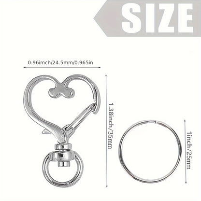 [Bestseller] Set of 40 Heart-Shaped Swivel Hooks and Key Rings - Made of Strong Zinc Alloy, Includes Lobster Clasp Spring Buckles in 4 Colors for Crafting DIY Projects, Jewelry, Lanyards, and Accessories - Ideal for Valentine's Day Creations