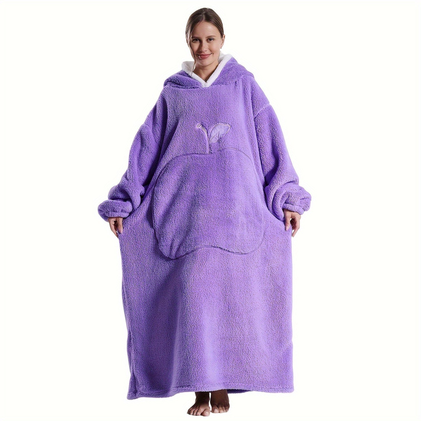 [Reliable] Super-Soft Oversized Hoodie Blanket - Extra-Long Wearable Sweatshirt with Large Pockets for Men and Women, Cozy Red Color