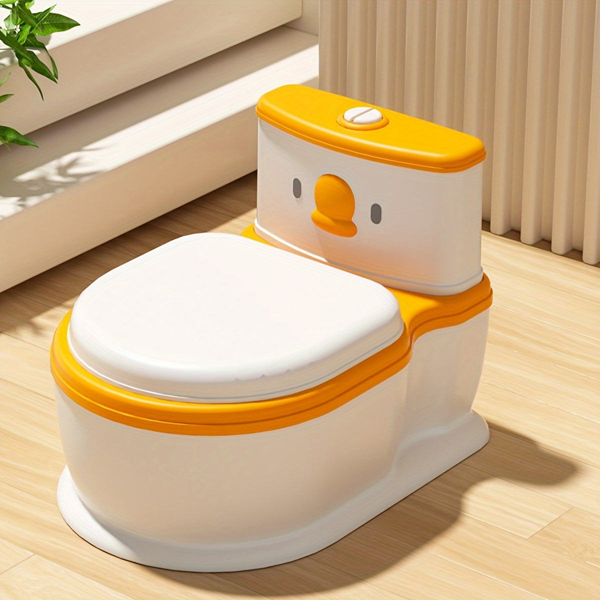 Yellow Duck Design Potty Chair for Kids, made of Durable PP Material, includes Training Toilet Seat with Lid, suitable for Children Ages 3-6, Bathroom Learning Stool for Potty Training