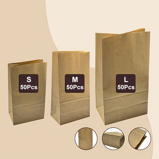 [Bestseller] Pack of 50 Kraft Paper Bags - Premium Quality, Convenient, and Versatile for Fast Food, Cafes, and Retail Stores - Ideal for Holidays and All Sizes - Natural Brown Color