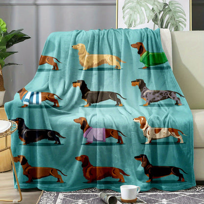 1 piece of Dachshund Blanket, featuring a soft blue and grey sausage fleece flannel, adorned with a cute Doxie design. This plush blanket is perfect for Dachshund lovers, suitable for adults and women.