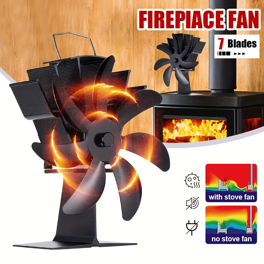 1 piece Ecoheat Aluminum 7-Blade Heat Powered Stove Fan, Portable Exhaust Fan for Log Wood Burner, No Electricity Required, operates quietly, efficiently distributes heat