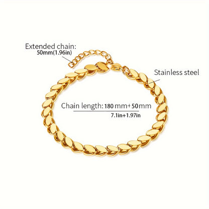 YicjSshi Boho Elegant Wheat Ear Bracelet in 18K Golden Plated Stainless Steel, One Piece for Women, Adjustable Chain Link Bangle, Versatile Jewelry for Daily and Party Wear