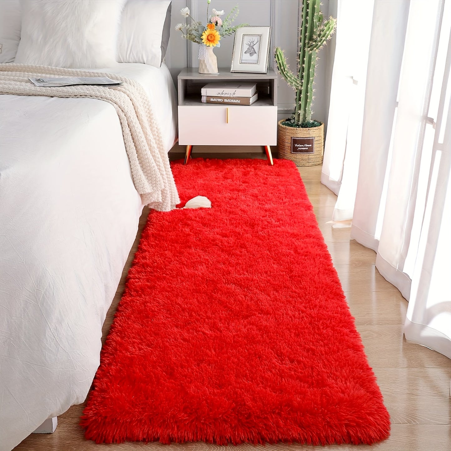 1 piece of Festive Red Living Room Area Soft Fluffy Blanket, Fluffy Non-Slip Bedroom Christmas Decoration Carpet made of Polyester, perfect for Living Room, Bedroom, and other areas of your home.