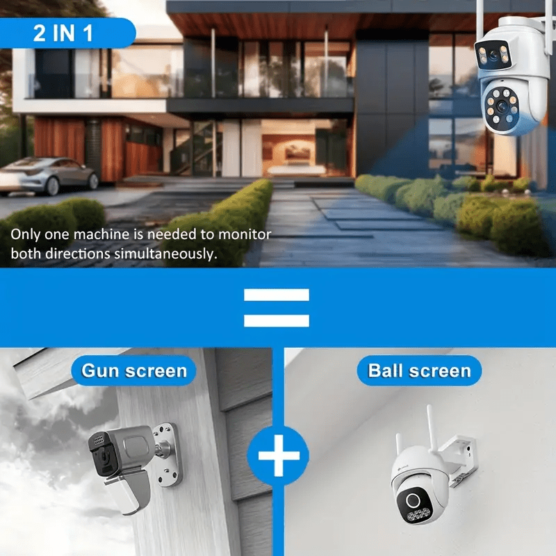 ZHXINSD Dual Lens WiFi Security Camera offers 360° View Color Night Vision, Motion Detection, Two-Way Audio, Smartphone Compatibility, USB Powered, 2.4/5G Wireless, Made of ABS Material, No Battery Needed - Ideal for Home Surveillance CCTV.